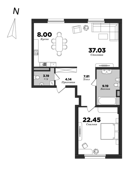 Prioritet, 1 bedroom, 91.81 m² | planning of elite apartments in St. Petersburg | М16